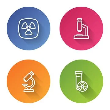 Set line Radioactive, Microscope,  and Test tube with toxic liquid. Color c.. 库存插图