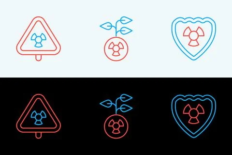 Set line Radioactive in shield, Triangle with radiation and  icon. Vector Stock Illustration
