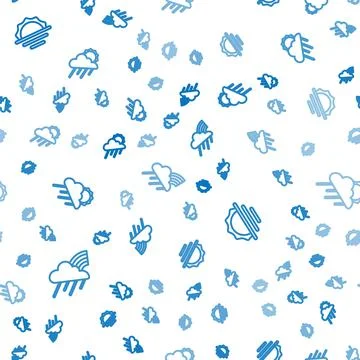 Set line Rainbow with cloud and rain, Sunrise and Cloud sun on seamless pattern Stock Illustration