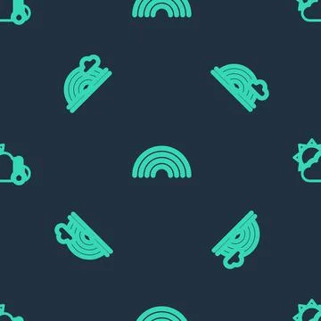 Set line Rainbow, with cloud and Thermometer and cloud, sun on seamless pattern Stock Illustration