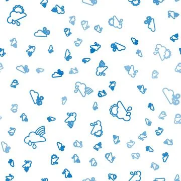 Set line Rainbow with cloud and rain, Cloud sun and Windy weather on seamless 스톡 일러스트