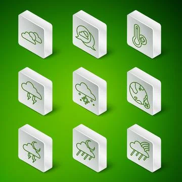 Set line Rainbow with cloud and rain, Cloud moon, Sun weather, snow, Storm Stock Illustration