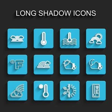 Set line Rainbow with cloud, Meteorology thermometer, clouds, Sun and snowf.. Stock-Illustration