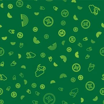 Set line Rainbow, Cloud with moon and Kelvin on seamless pattern. Vector Stock Illustration