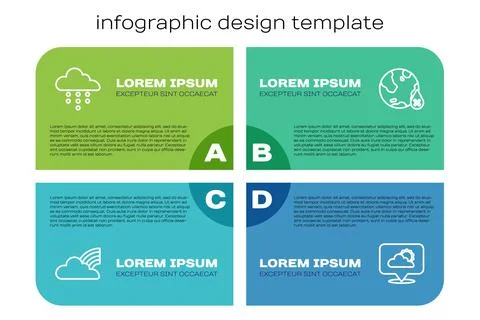 Set line Rainbow with clouds, Cloud rain, Location and Water drop percentage Illustrazione stock