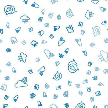 Set line Rainbow with clouds, Location and Cloud rain on seamless pattern Stock Illustration