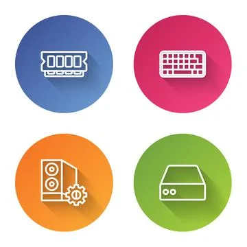 Set line RAM, random access memory, Keyboard, Case of computer and Server, Data Illustrazione stock