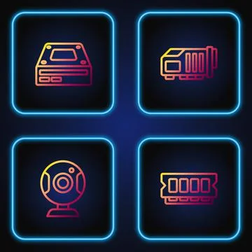 Set line RAM, random access memory, Web camera, Optical disc drive and Video  스톡 일러스트