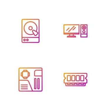 Set line RAM, random access memory, Motherboard digital chip, Hard disk drive Illustrazione stock