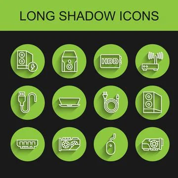 Set line RAM, random access memory, Video graphic card, Case of computer Illustrazione stock