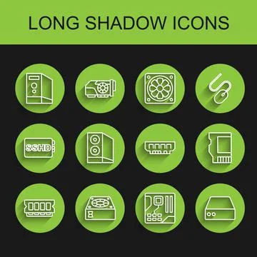 Set line RAM, random access memory, Computer cooler, Case of computer Stock Illustration