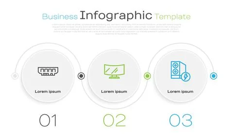 Set line RAM, random access memory, Computer monitor screen and Case of computer Stock Illustration