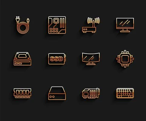 Set line RAM, random access memory, Server, Data, Web Hosting, Electric plug Stock Illustration