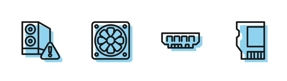 Set line RAM, random access memory, Case of computer, Computer cooler and SD Stock Illustration