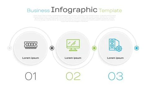 Set line RAM, random access memory, Computer monitor screen and Case of computer Stock Illustration