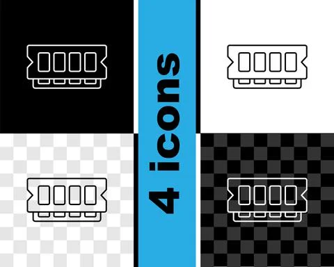 Set line RAM, random access memory icon isolated on black and white, transparent Stock Illustration