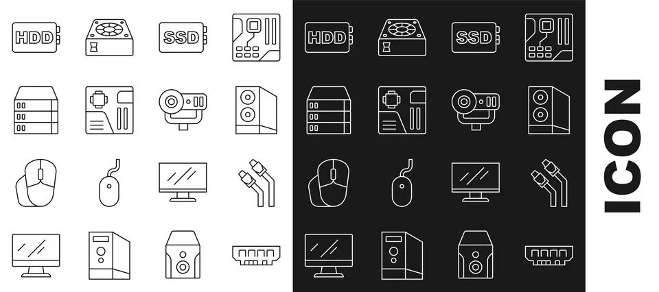 Set line RAM, random access memory, LAN cable network internet, Case of computer 库存插图