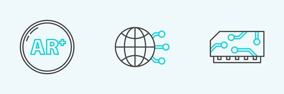 Set line RAM, random access memory, Ar, augmented reality and Global technology Illustrazione stock