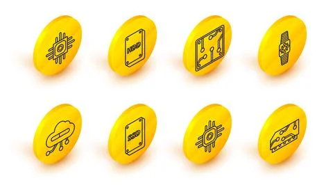 Set line RAM, random access memory, Processor, SSD card, Internet of things Illustrazione stock