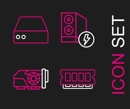 Set line RAM, random access memory, Video graphic card, Case of computer and  Stock Illustration