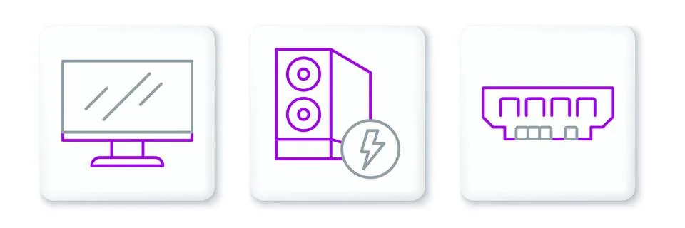 Set line RAM, random access memory, Computer monitor screen and Case of compu イラスト素材