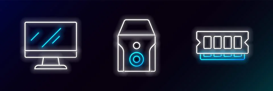 Set line RAM, random access memory, Computer monitor screen and Uninterruptib Stock Illustration