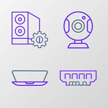 Set line RAM, random access memory, Laptop, Web camera and Case of computer i Stockillustratie