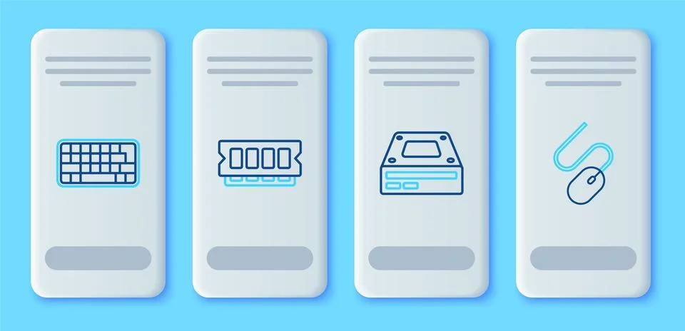 Set line RAM, random access memory, Optical disc drive, Keyboard and Computer Illustrazione stock
