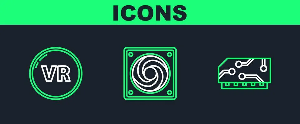 Set line RAM, random access memory, Virtual reality and Computer cooler ico.. 스톡 일러스트