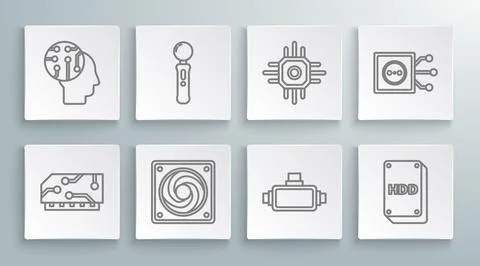 Set line RAM, random access memory, Gamepad, Computer cooler, Virtual reali.. Stock Illustration