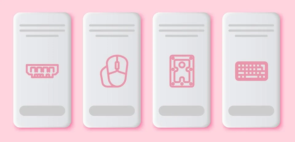 Set line RAM, random access memory, Computer mouse, Hard disk drive HDD and.. 스톡 일러스트