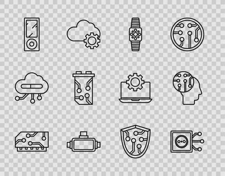 Set line RAM, random access memory, Remote control, Smartwatch, Virtual rea.. Illustrazione stock