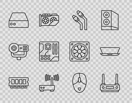 Set line RAM, random access memory, Router wi-fi signal, LAN cable network .. Stockillustratie