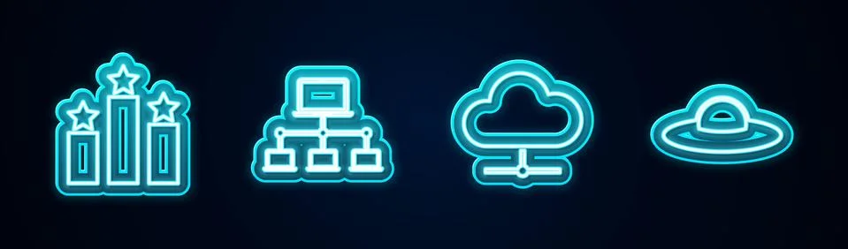 Set line Ranking star, Computer network, Network cloud connection and UFO flying 스톡 일러스트