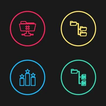 Set line Ranking star, Folder tree, and FTP cancel operation icon. Vector 스톡 일러스트
