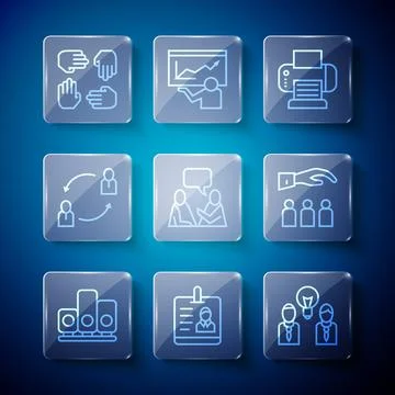 Set line Ranking star Identification badge People with lamp bulb Printer Two  Stock Illustration