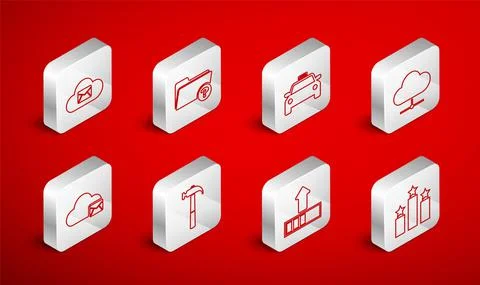 Set line Ranking star, Unknown directory, Taxi car, Network cloud connection Stock Illustration