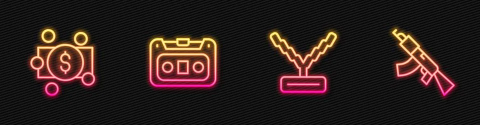 Set line Rapper chain, Stacks paper money cash, Retro audio cassette tape a.. Stock Illustration