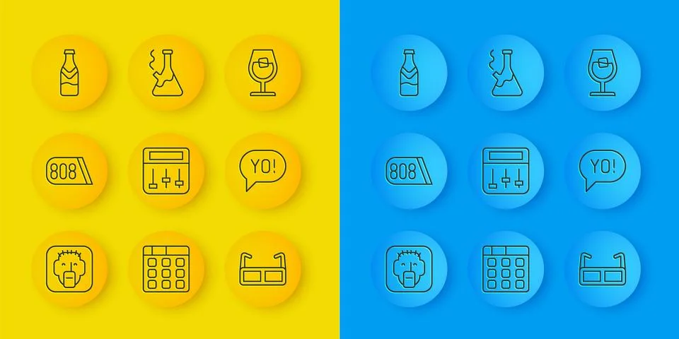 Set line Rapper, Drum machine music, Glasses, Yo slang lettering, Beer bott.. Stock Illustration