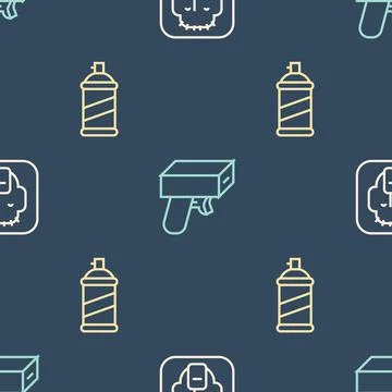 Set line Rapper, Paint spray can and Money gun on seamless pattern. Vector Stock Illustration