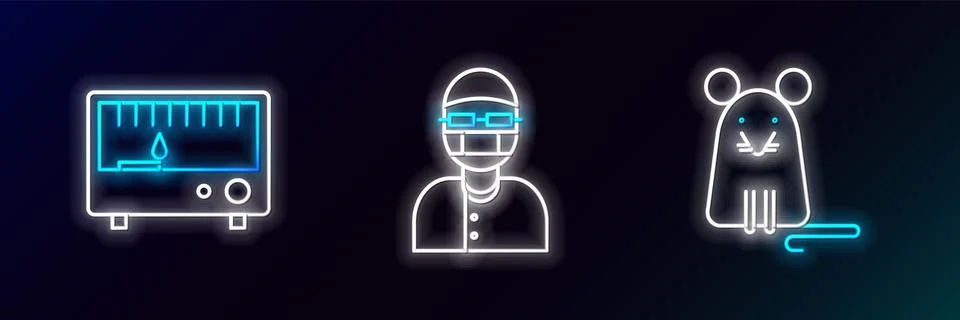 Set line Rat, Electrical measuring instruments and Assistant icon. Glowing neon Illustrazione stock