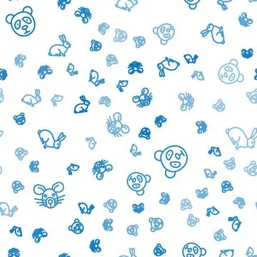 Set line Rat head, Cute panda face and Rabbit on seamless pattern. Vector 库存插图