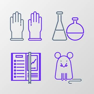 Set line Rat, Notebook, Test tube and flask chemical laboratory and Rubber .. Stock Illustration