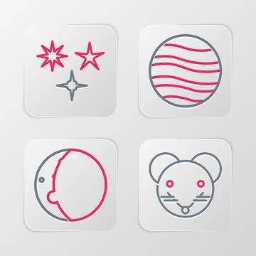 Set line Rat zodiac, Eclipse of the sun, Planet Jupiter and Falling star ic.. イラスト素材