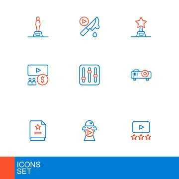 Set line Rating movie, Science fiction, Scenario, Movie, film, media projec.. Stock Illustration