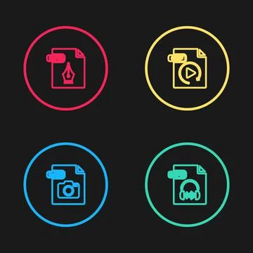 Set line RAW file document, MP3, GIF and EPS icon. Vector 库存插图