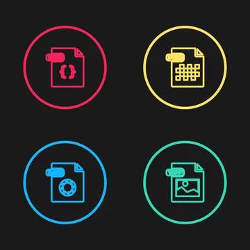 Set line RAW file document, TIFF, PNG and CSS icon. Vector Stock Illustration