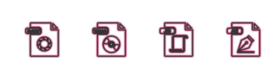 Set line RAW file document, JS, WMA and AI icon. Vector イラスト素材