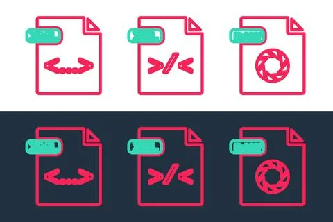 Set line RAW file document, XML and XSL icon. Vector Stock Illustration