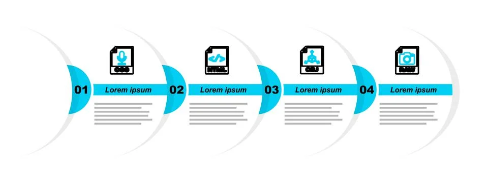 Set line RAW file document, OBJ, HTML and OGG icon. Vector Stock Illustration